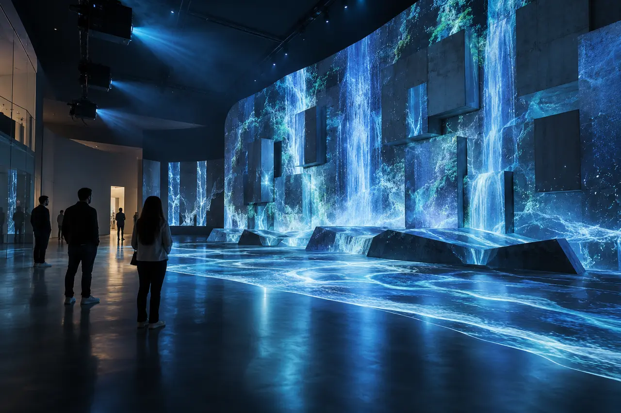 Projection-mapped tables transformed a seven-course meal into a coordinated visual journey at Dubai World Trade Centre.